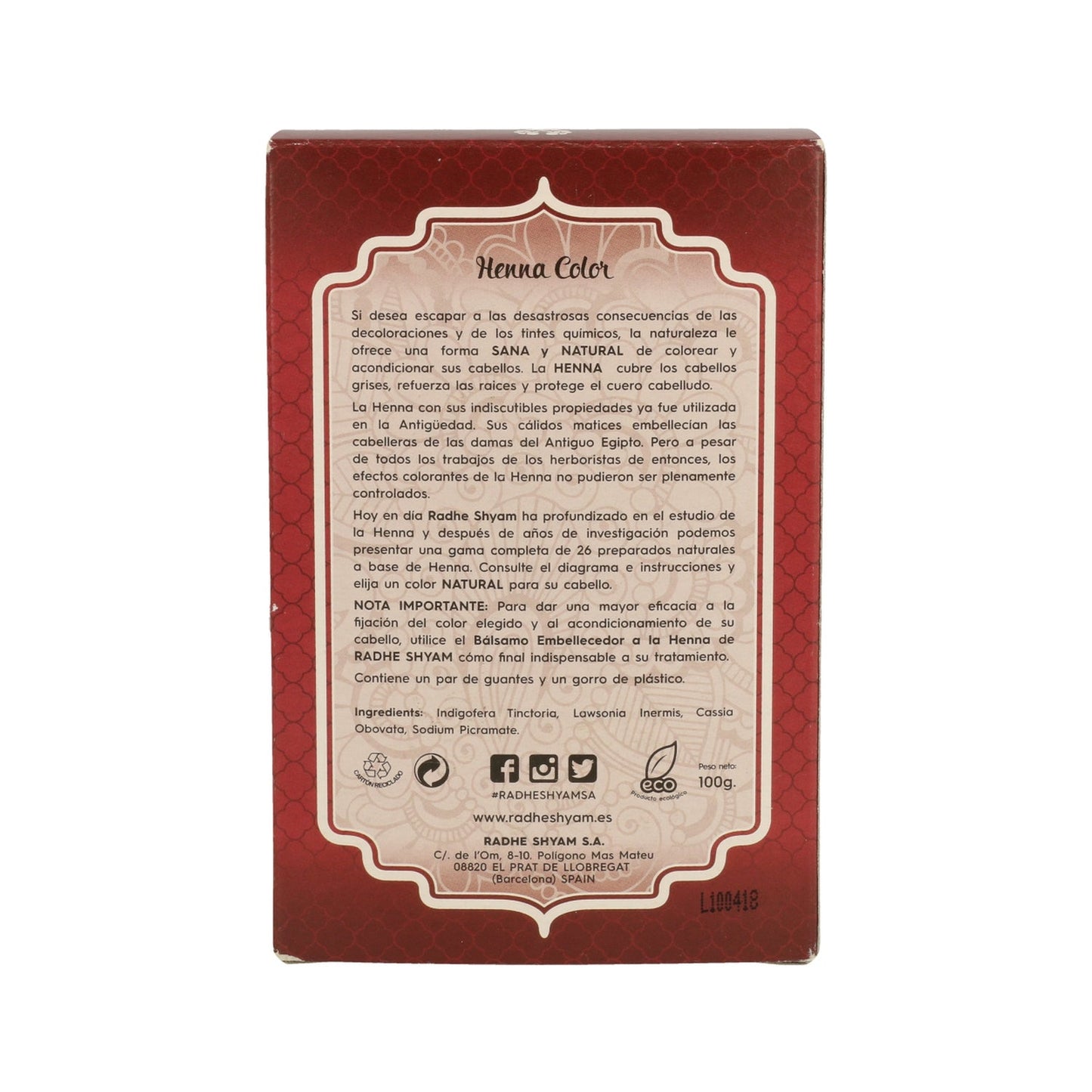 Radhe Shyam Henna Castaño Caoba Polvo
