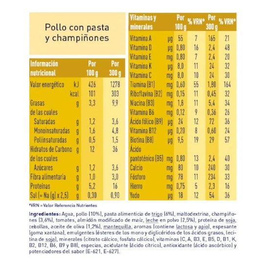 Meritene Nutrición Reforzada Puré Pollo con Pasta y Champiñones 300g