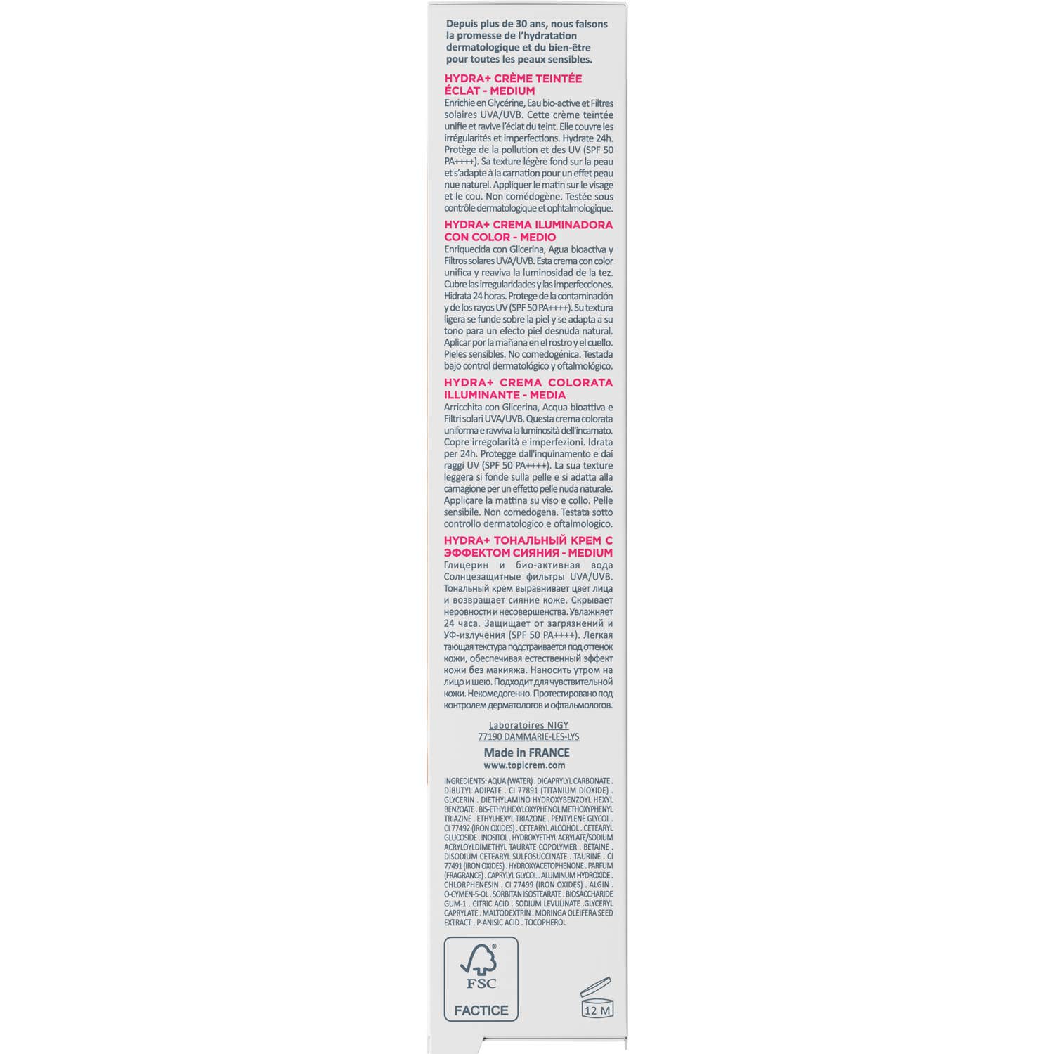Topicrem HYDRA+ Crema Tintada Color Medio SPF50 40ml