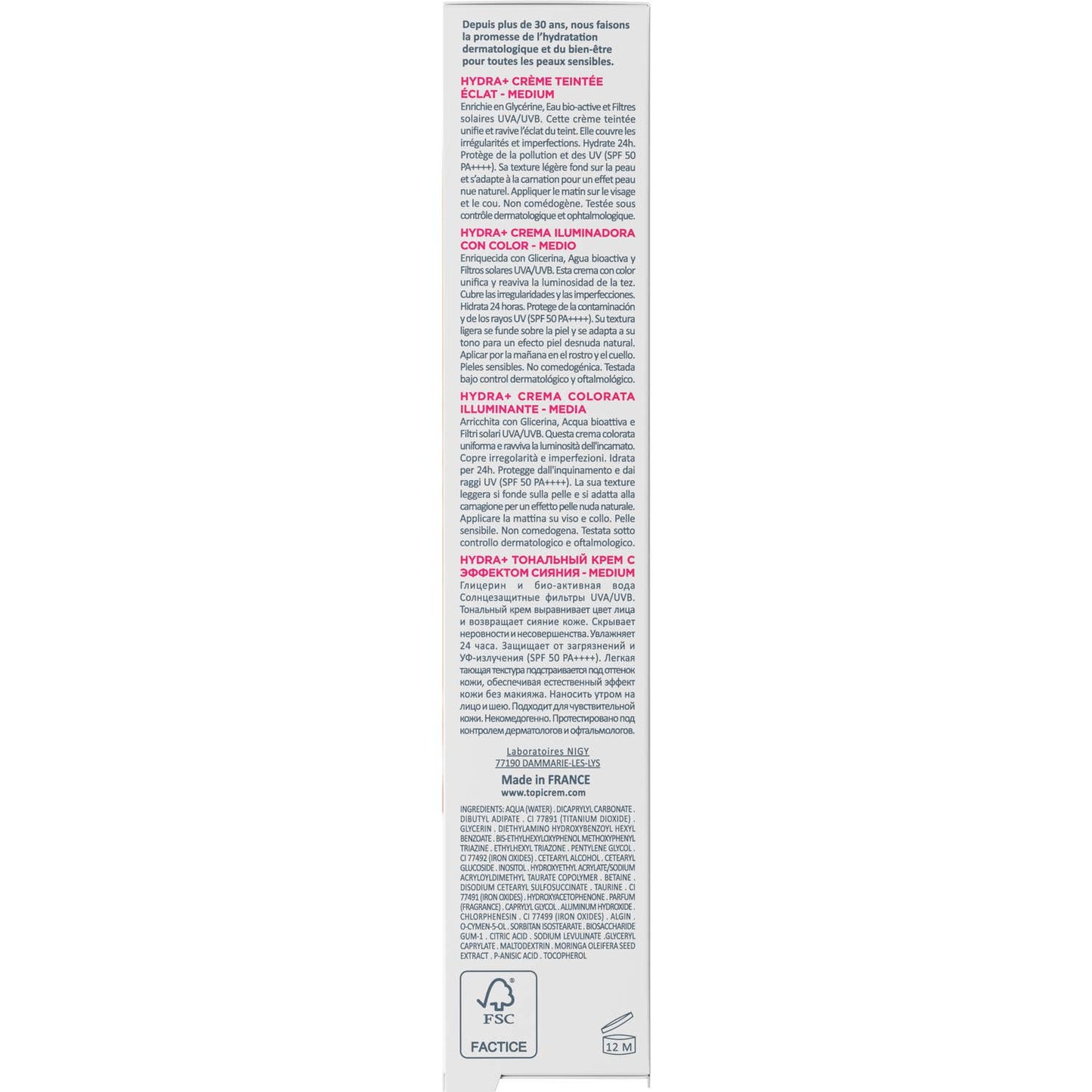 Topicrem HYDRA+ Crema Tintada Color Medio SPF50 40ml