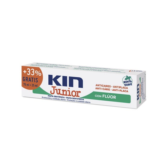Kin Junior pasta dentífrica menta suave 75 ml+25 ml