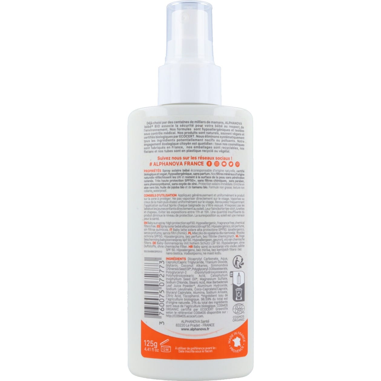Alphanova Bb Organic Solar Spray SPF50+ 125ml