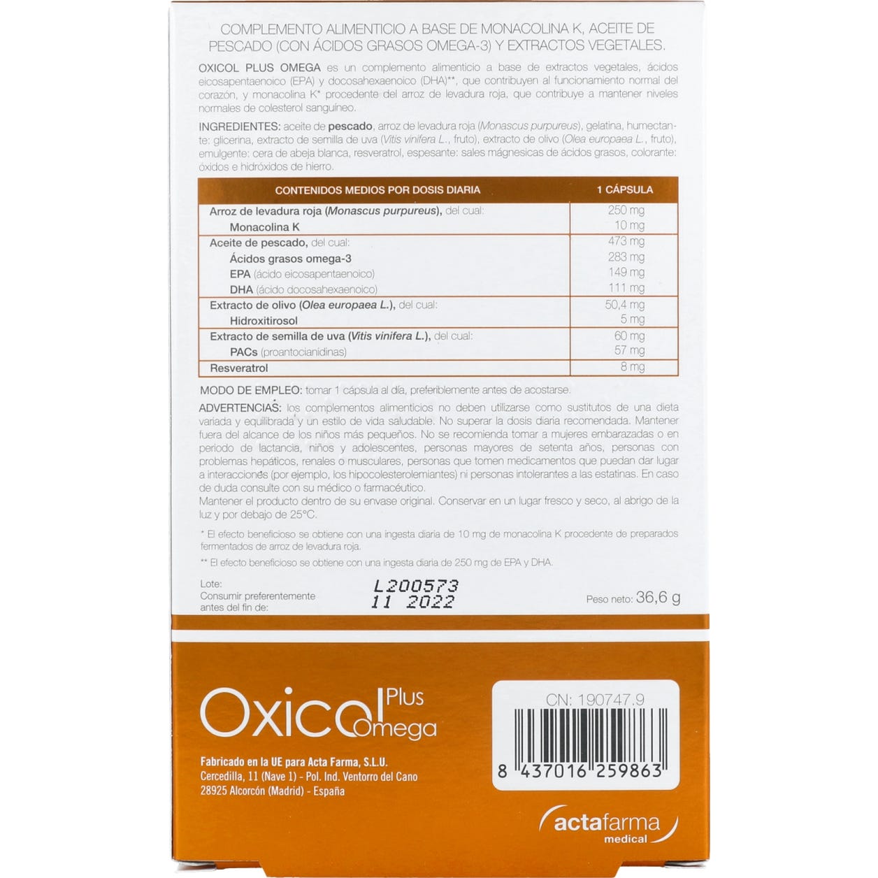 Actafarma Oxicol Plus Omega 30caps