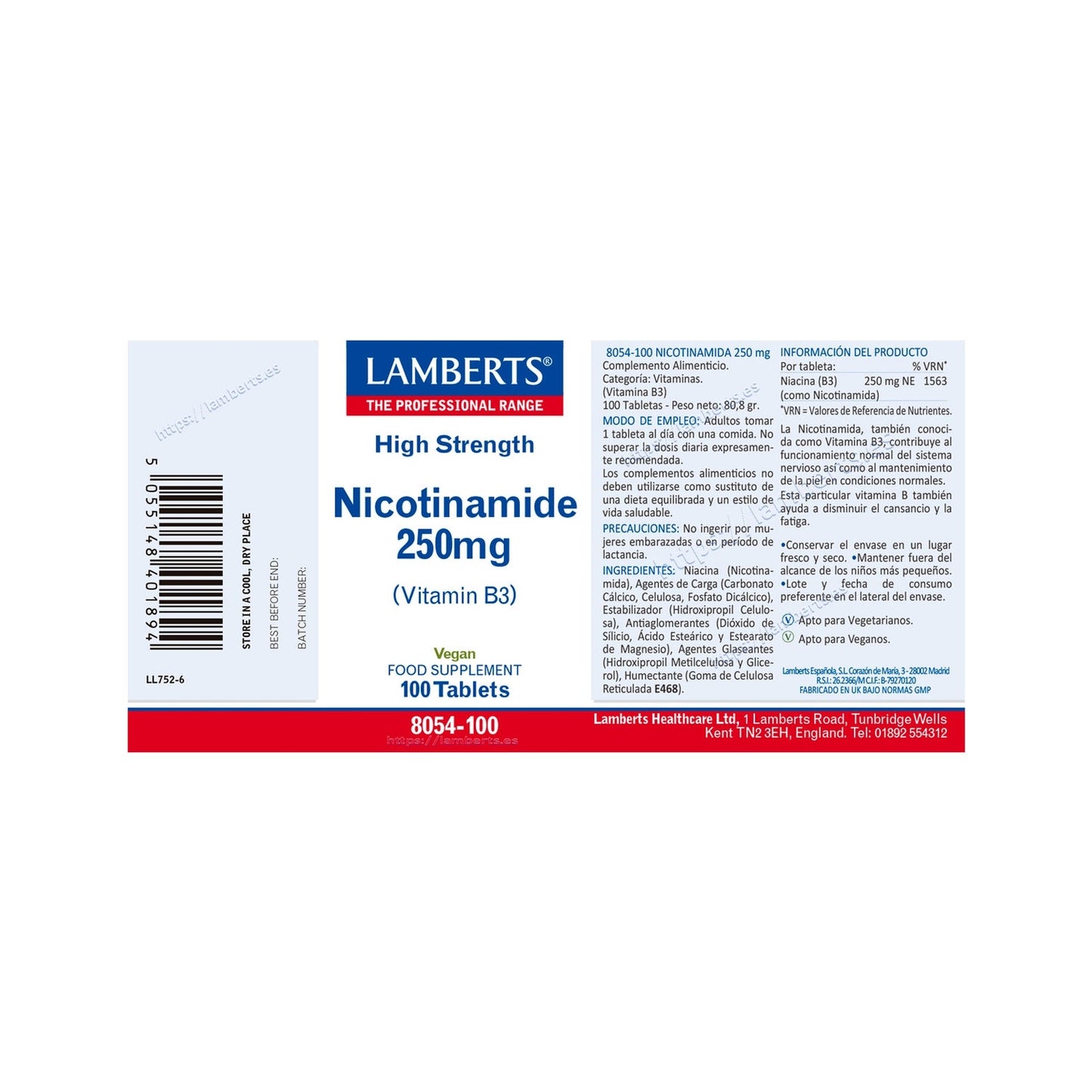 Lamberts Nicotinamida 250mg Vitamina B3