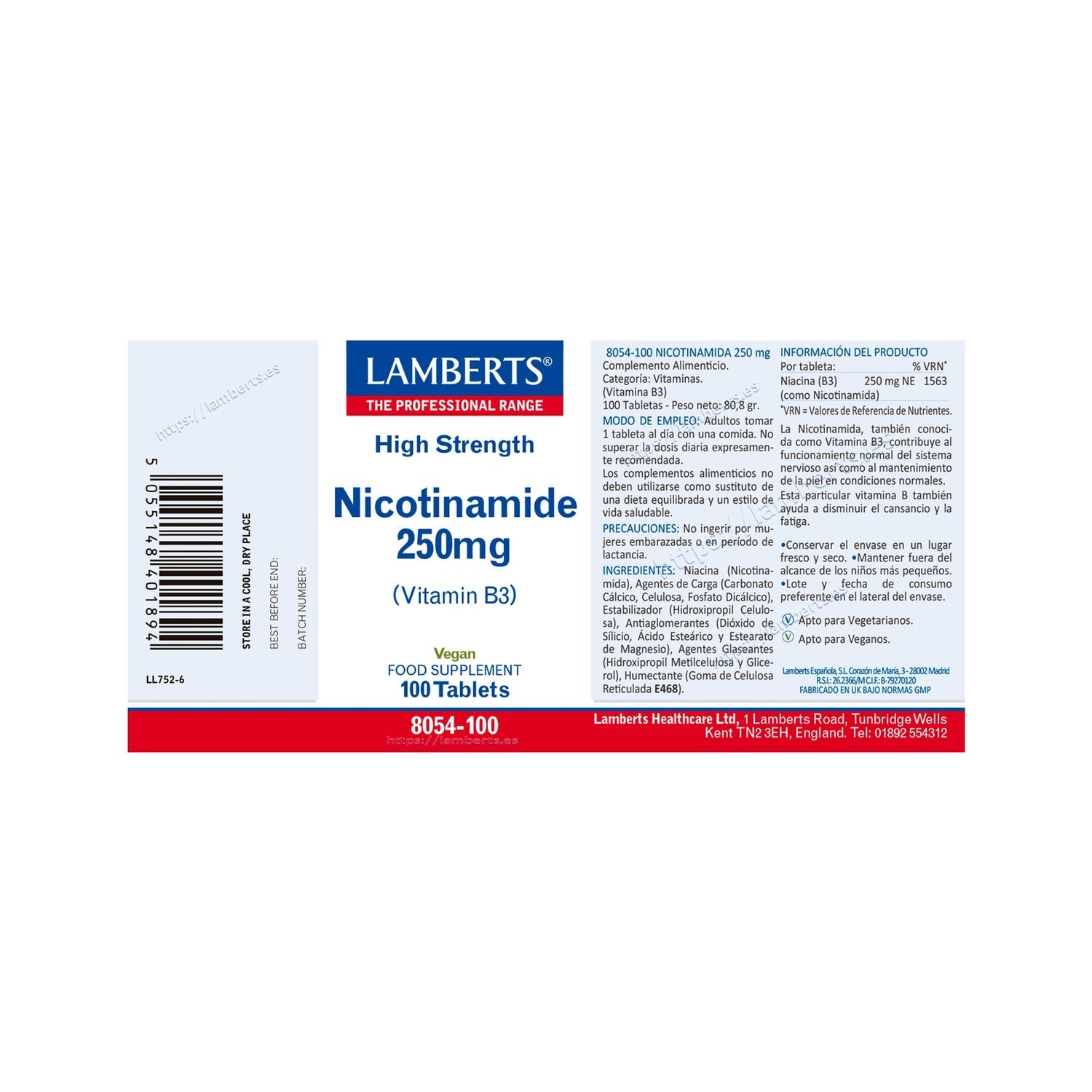 Lamberts Nicotinamida 250mg Vitamina B3