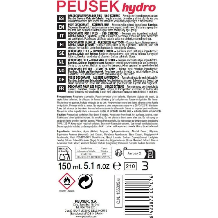 Peusek hydro spray antitranspirante para pies 150ml