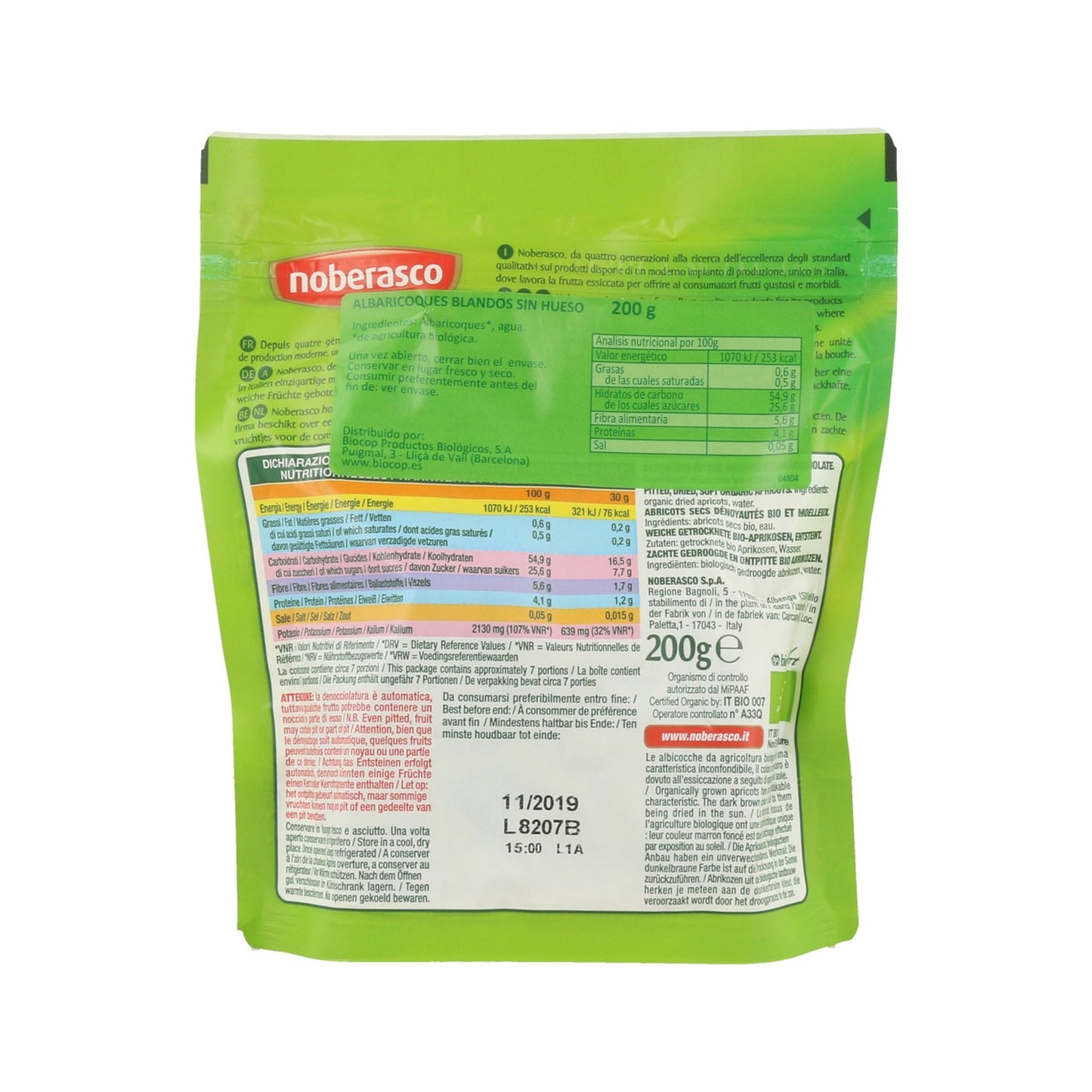 Noberasco Albaricoque Blando Bio Sin Hueso 250g