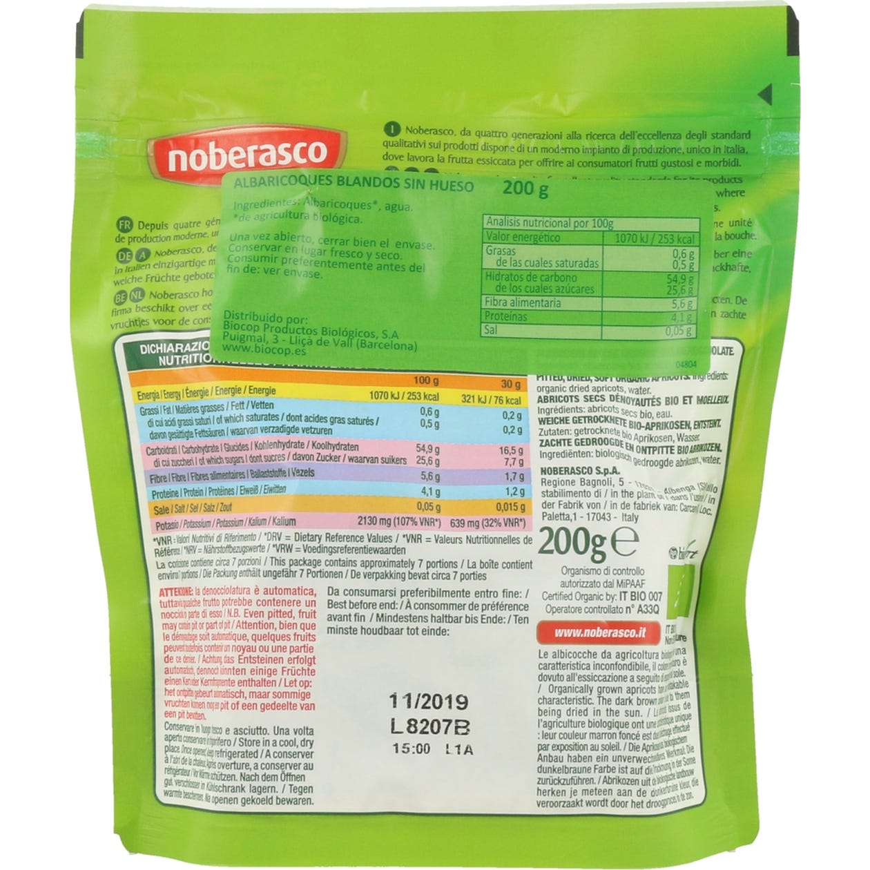 Noberasco Albaricoque Blando Bio Sin Hueso 250g