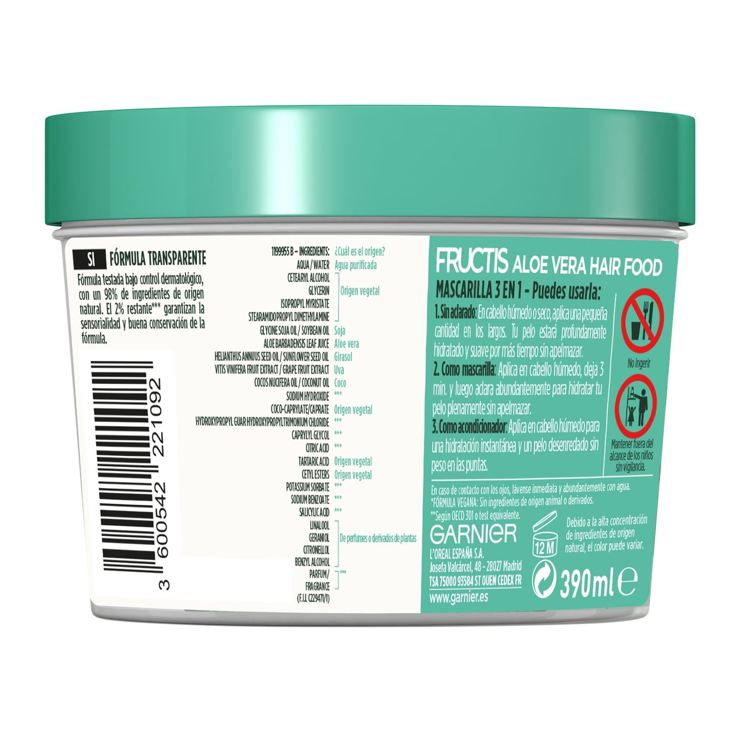 Garnier Fructis Mascarilla Capilar Aloe Hidratante 390 ml