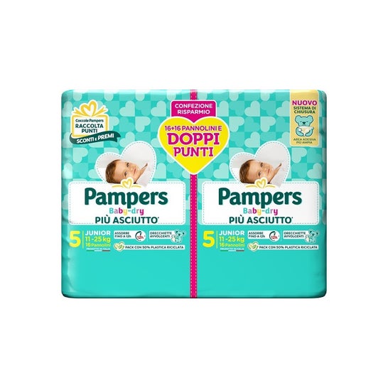 Pampers Pack Duo Baby-Dry Pañales T5 Junior 11-25kg 32uds