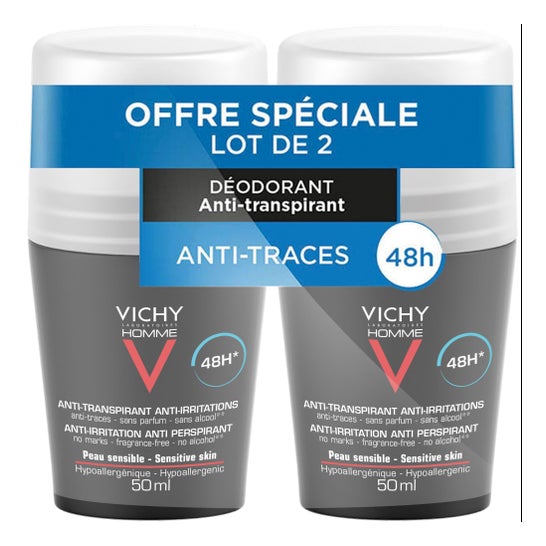 Vichy Homme Desodorante Antitranspirante Piel Sensible 48h Roll-on 2x50ml