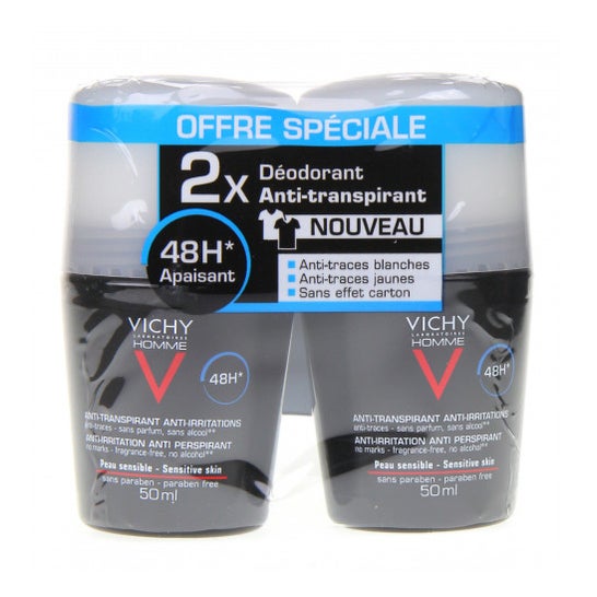 Vichy Homme Desodorante Antitranspirante Piel Sensible 48h Roll-on 2x50ml