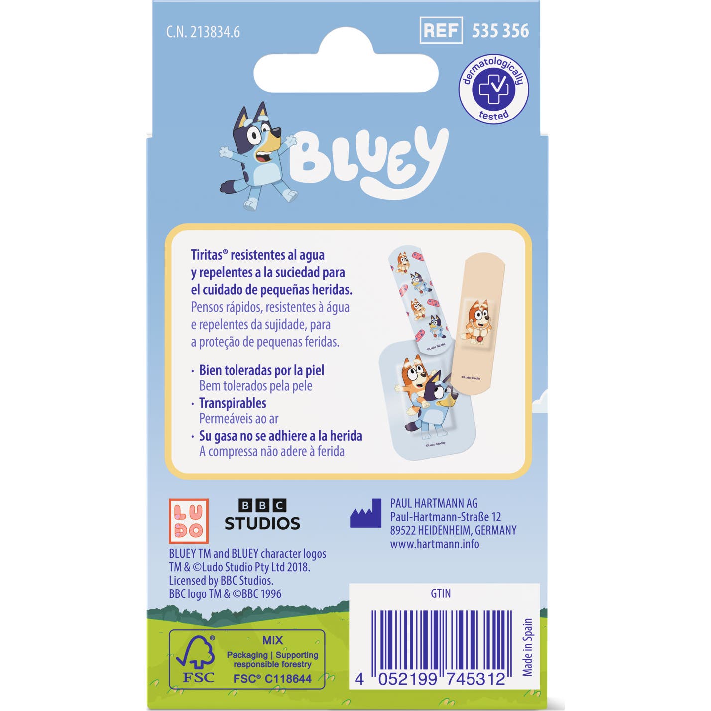 Hartmann Bluey Tiritas 3 Tamaños 12uds