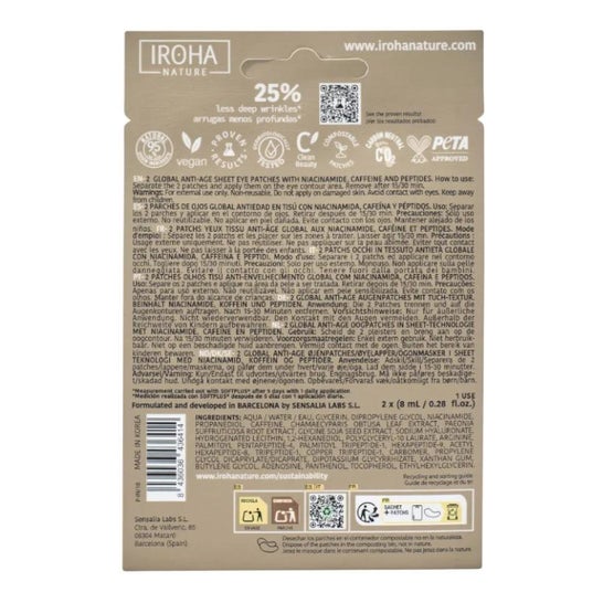 Iroha Nature Global Eye Care Parches Niacinamida Cafeína y Péptidos 2x8ml