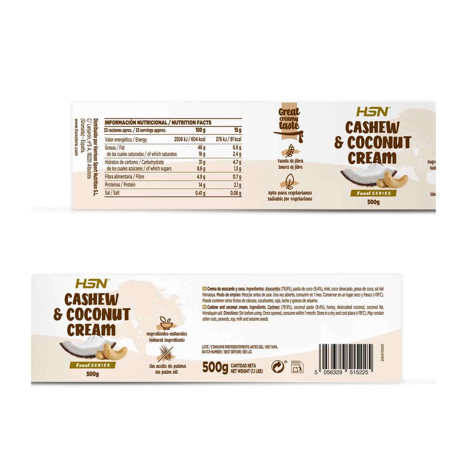 HSN Crema de Anacardo y Coco 500 g