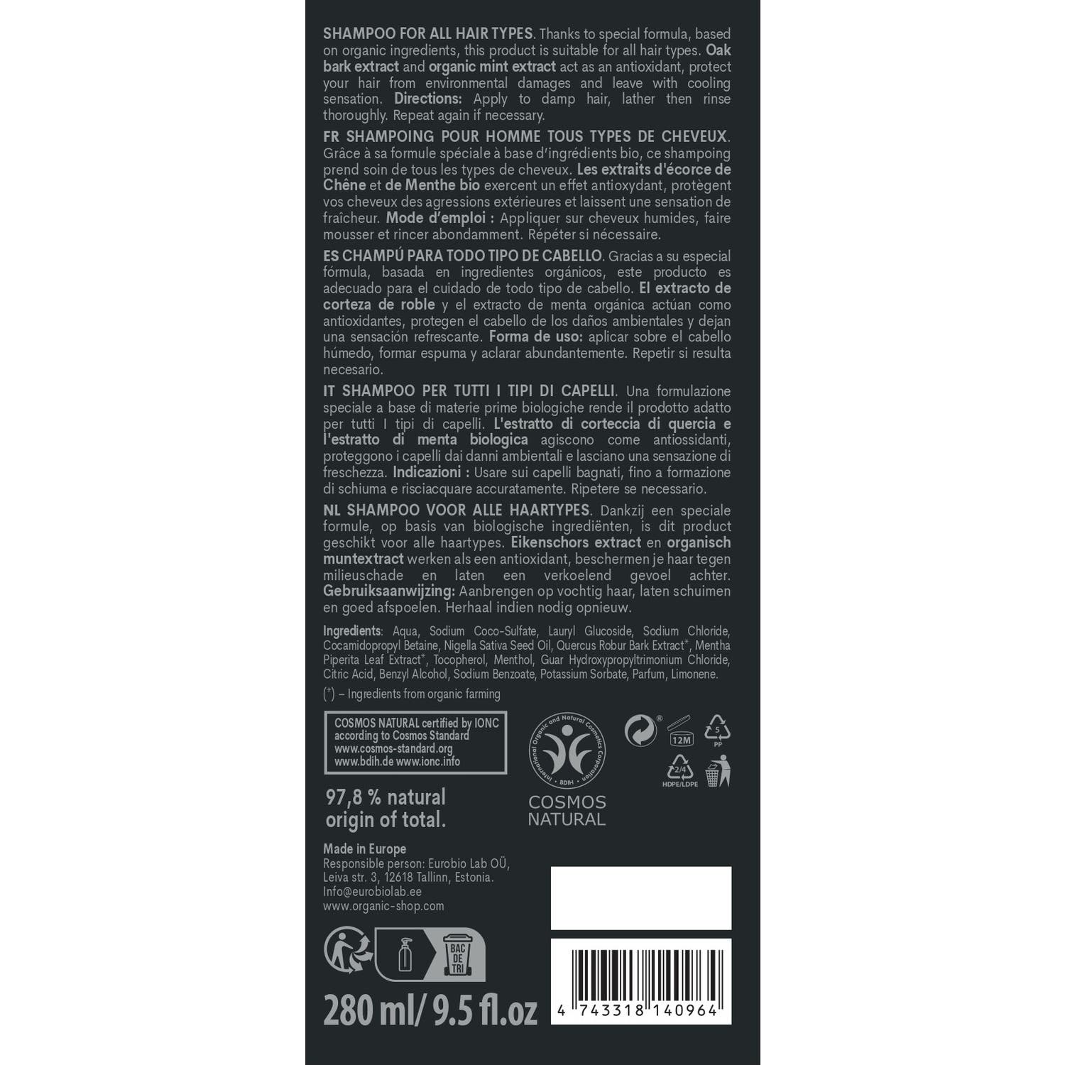 Organic Shop Men Blackwood & Mint Champú 280ml