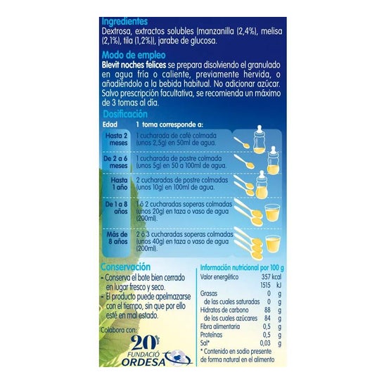 Blevit® Felices Noches Tila Melisa Manzanilla 150g