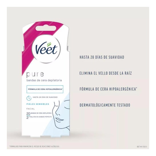 Veet Pure Bandas de Cera Depilatoria Facial Piel Sensible 20uds