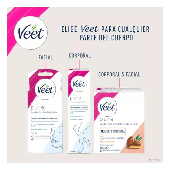 Veet Pure Bandas de Cera Depilatoria Facial Piel Sensible 20uds