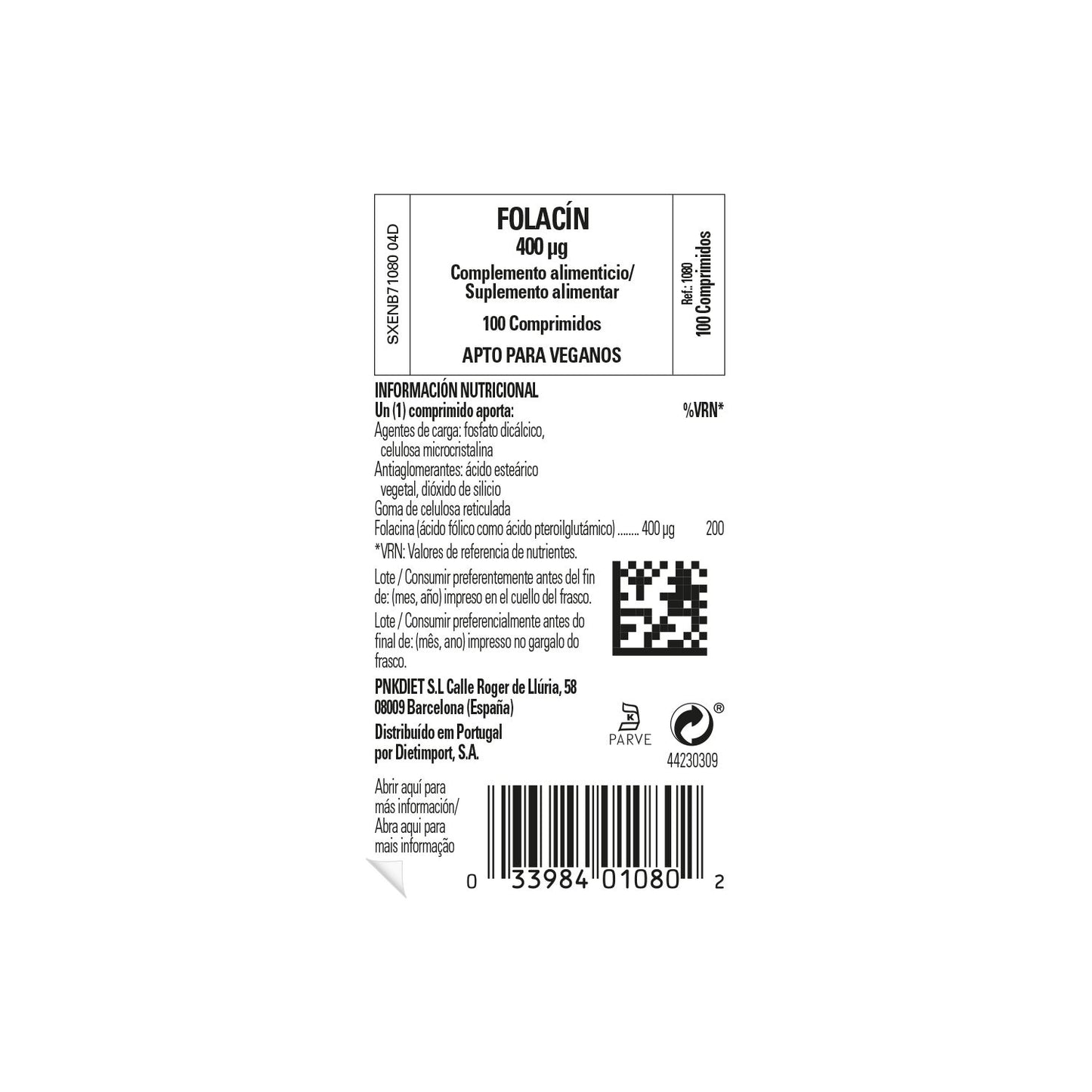 Solgar Folacín Ácido Fólico 400mcg 100comp