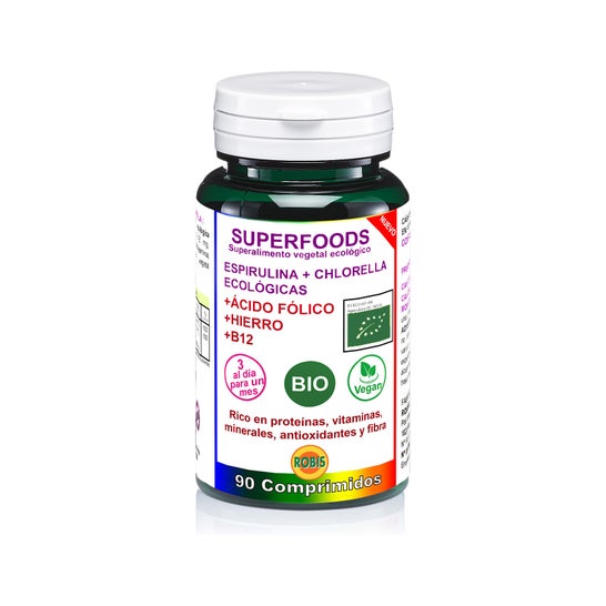Robis Espirulina+Chlorella +Acido Folico+Hierro+B12 90Comp
