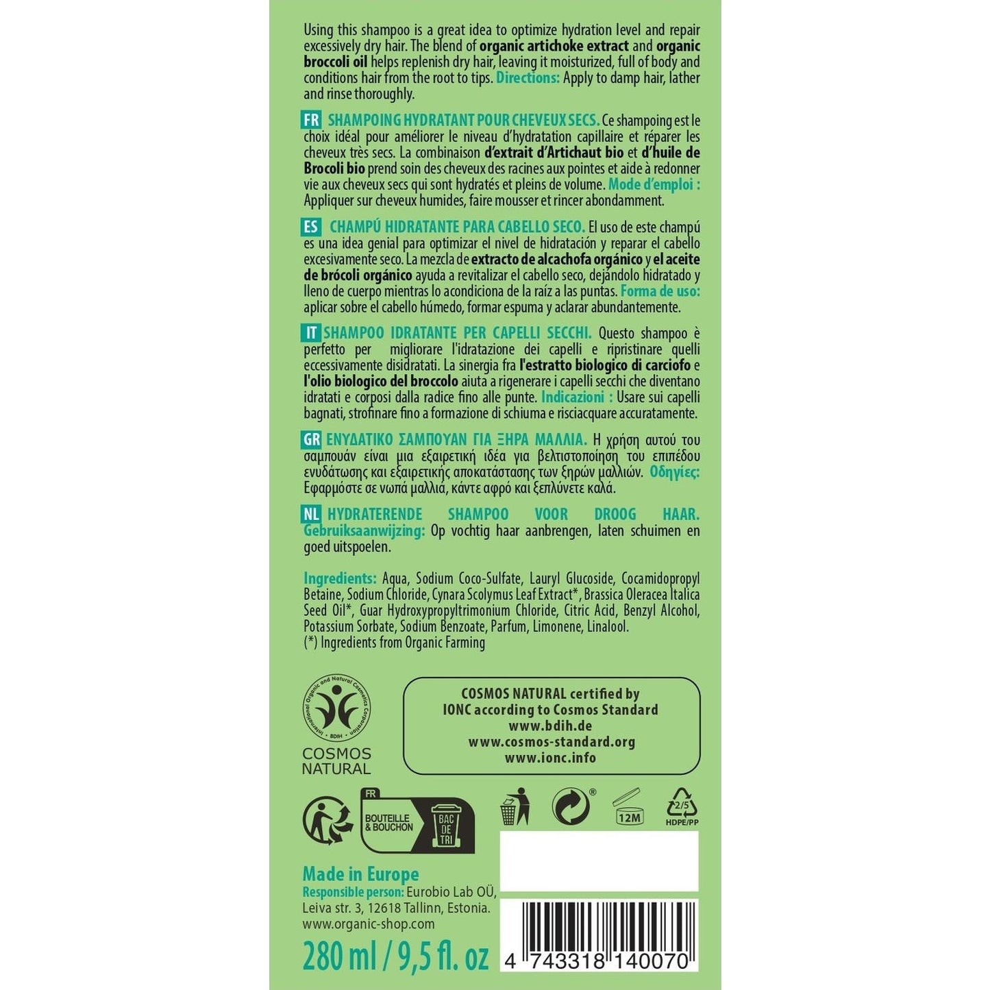 Organic Shop Moisturizing Shampoo Artichoke & Broccoli Dry Hair 280ml