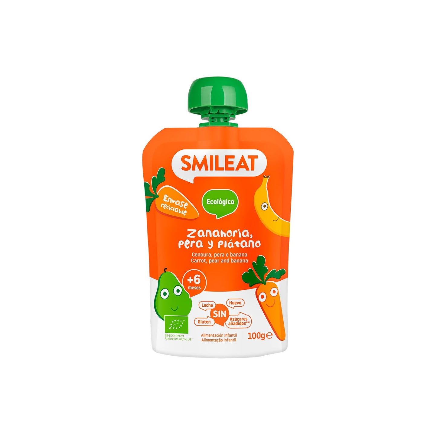 Smileat Pouch Ecológico de Zanahoria Pera y Plátano 100g