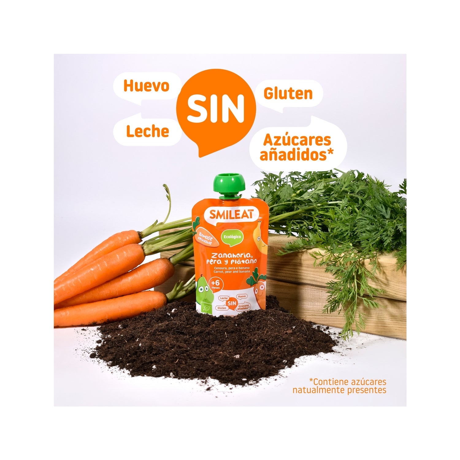 Smileat Pouch Ecológico de Zanahoria Pera y Plátano 100g