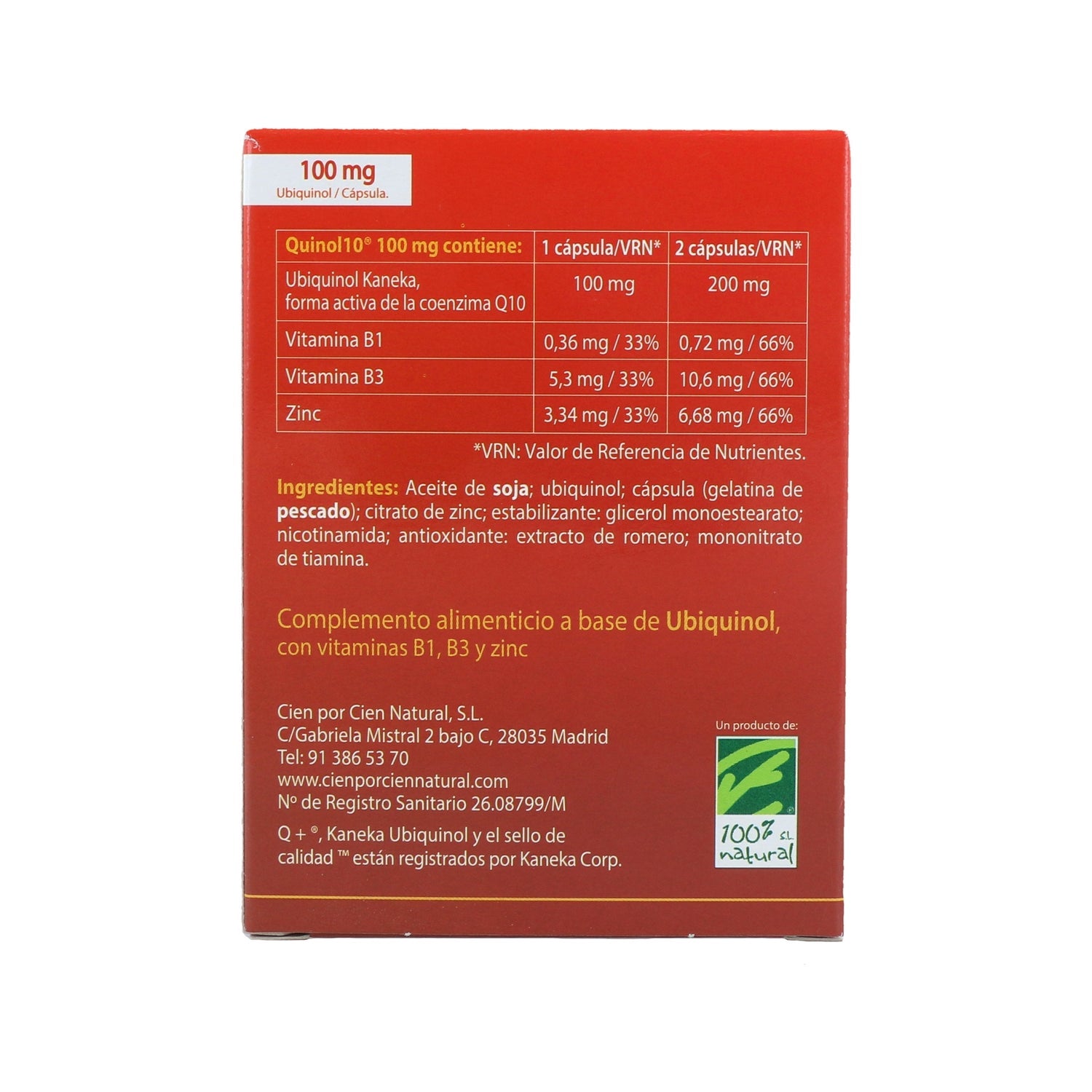 100% Natural Quinol 10 100mg 90 perlas