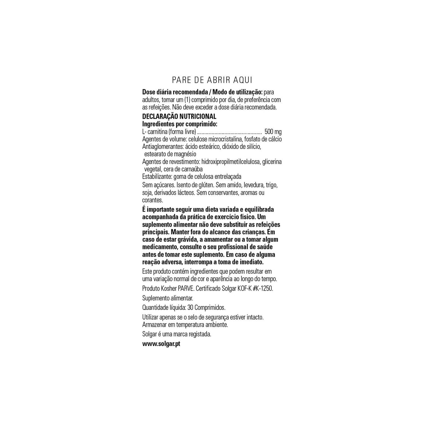 Solgar L-Carnitina 500mg 30comp