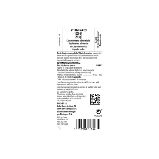 Solgar Vitamina D3 Colecalciferol 1000 UI 25 mcg 100 perlas