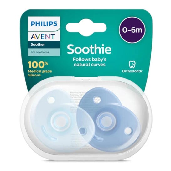 Avent Chupete Silicona Soothies 0-6 Meses Azul 2uds