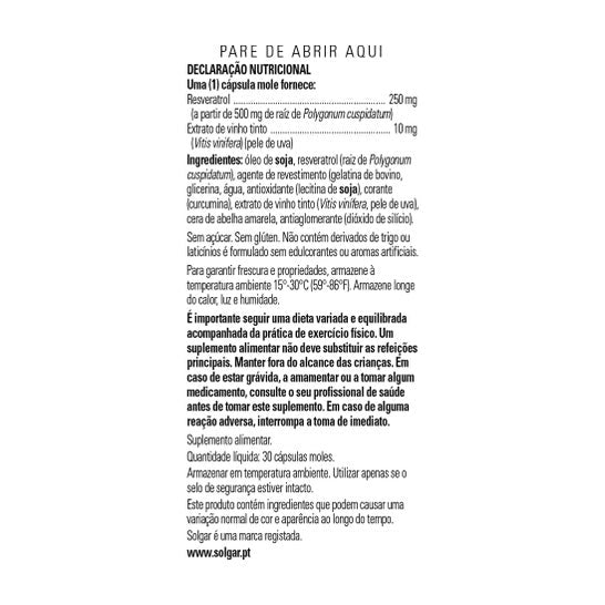 Solgar Resveratrol 250mg con Extracto de Vino Tinto 30caps
