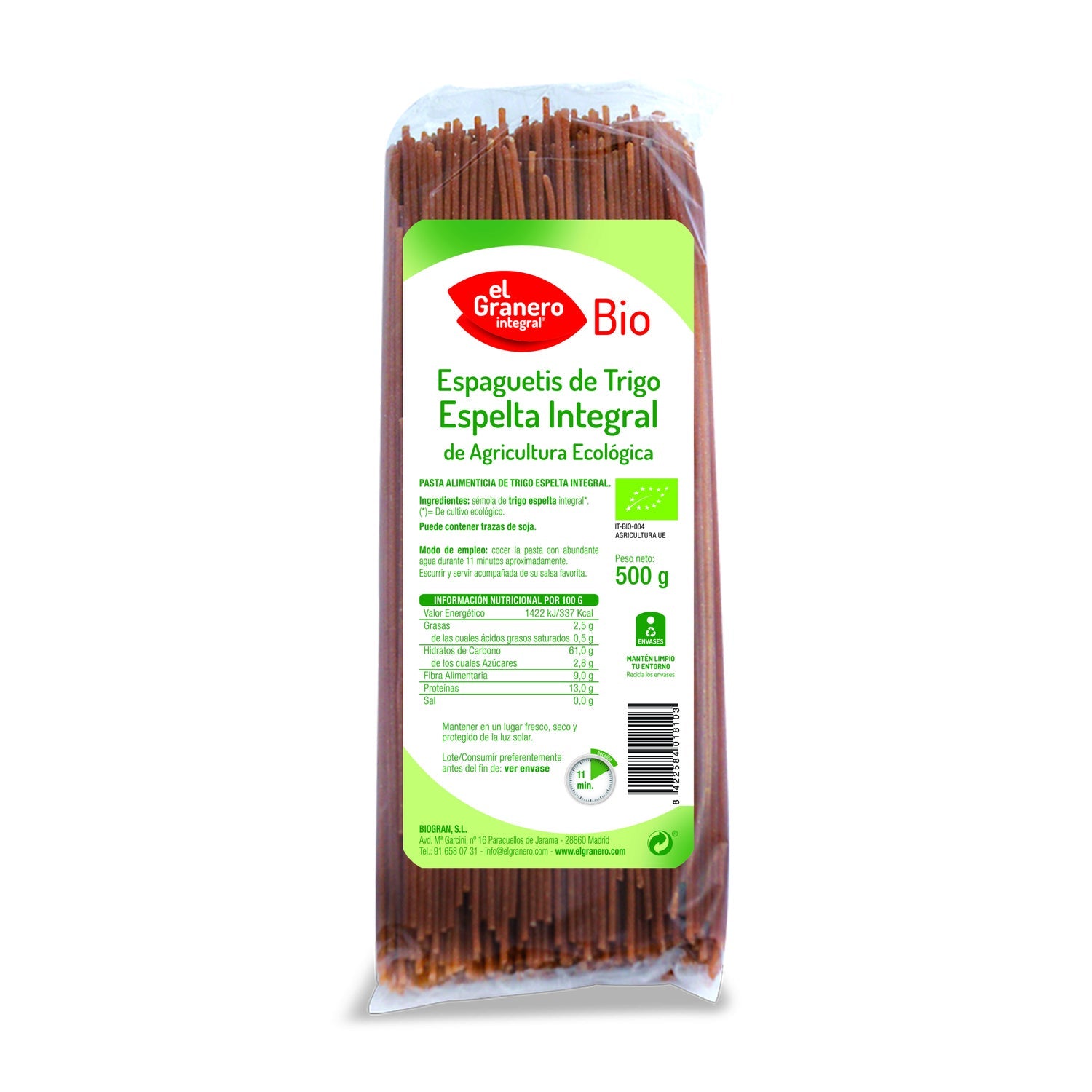 Granero Alimentacion Espaguetis Espelta Integbio 500 g