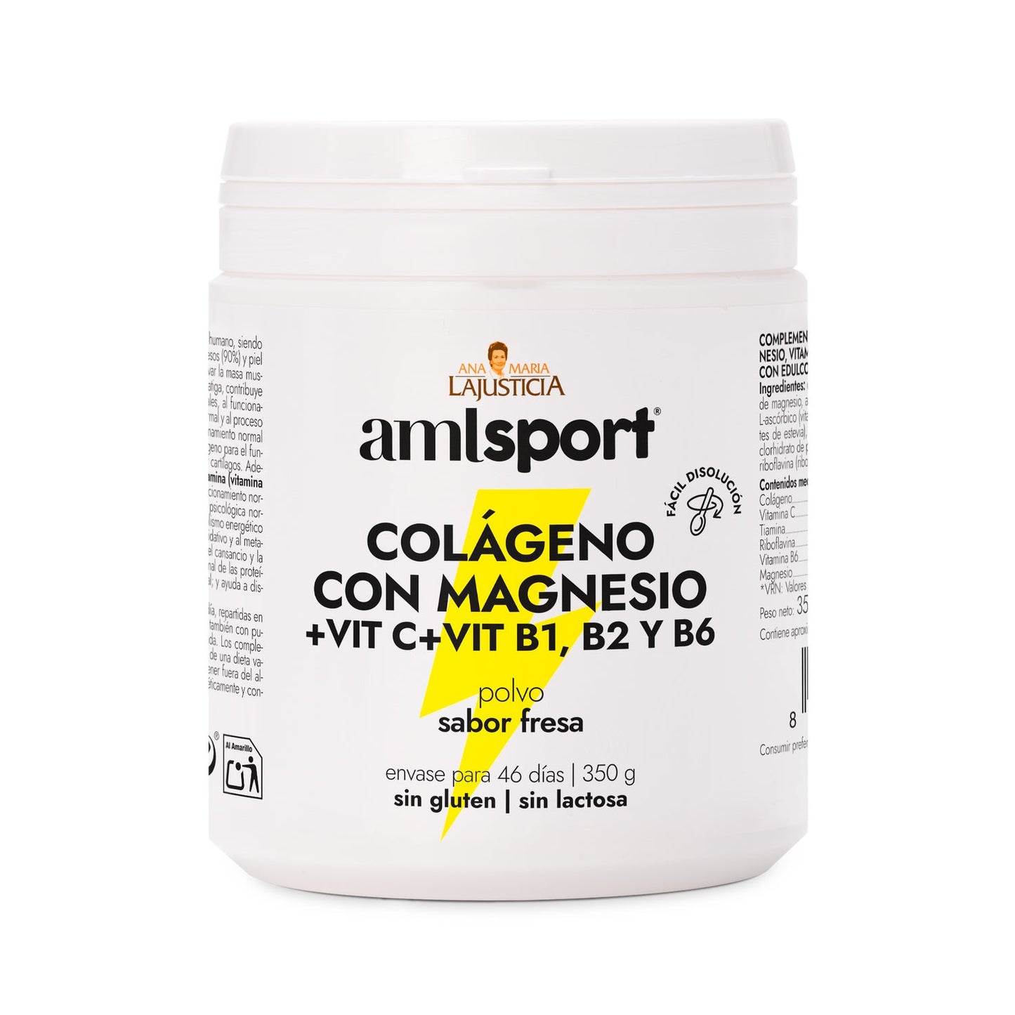 AMLSport Colágeno Con Magnesio+VIT.C+B1.B2.B6 Polvo Fresa 350gr