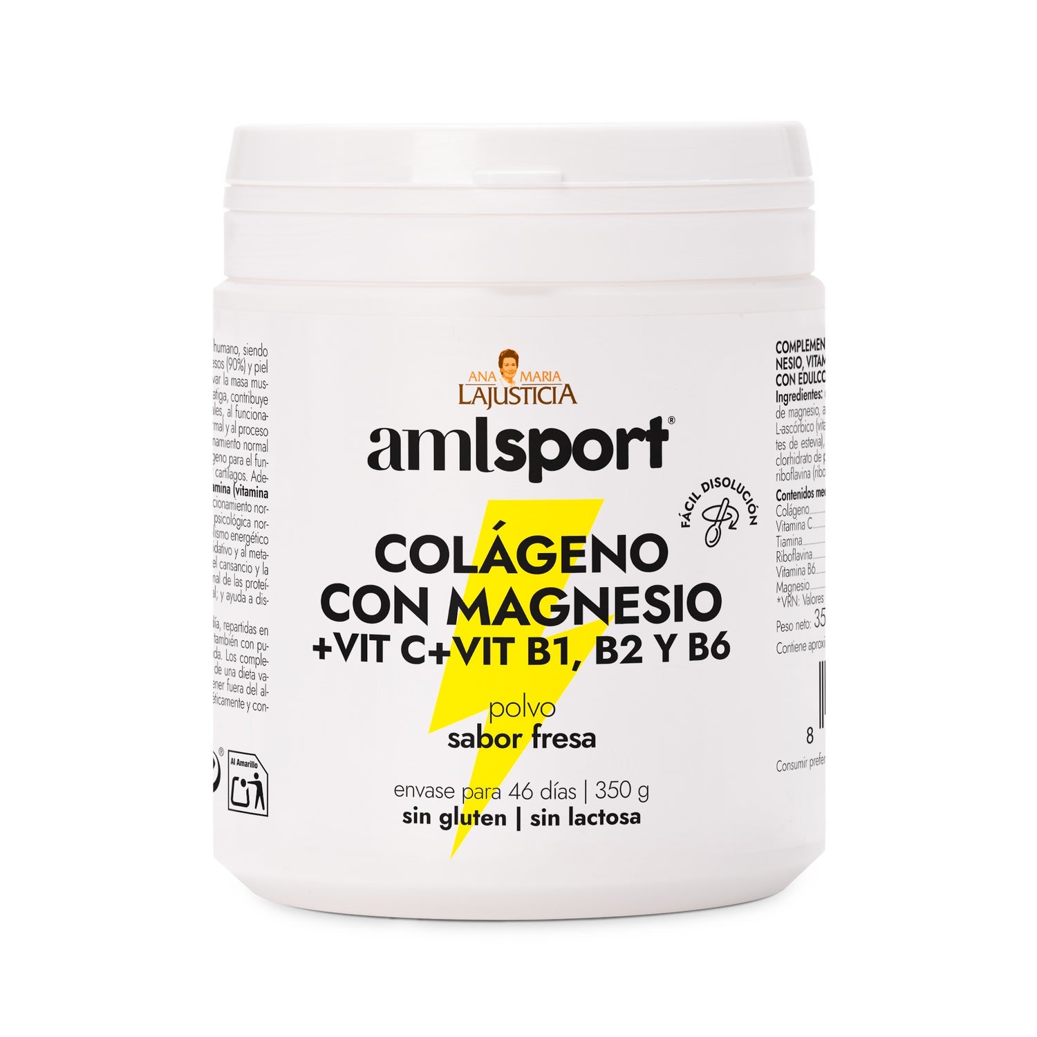 AMLSport Colágeno Con Magnesio+VIT.C+B1.B2.B6 Polvo Fresa 350gr