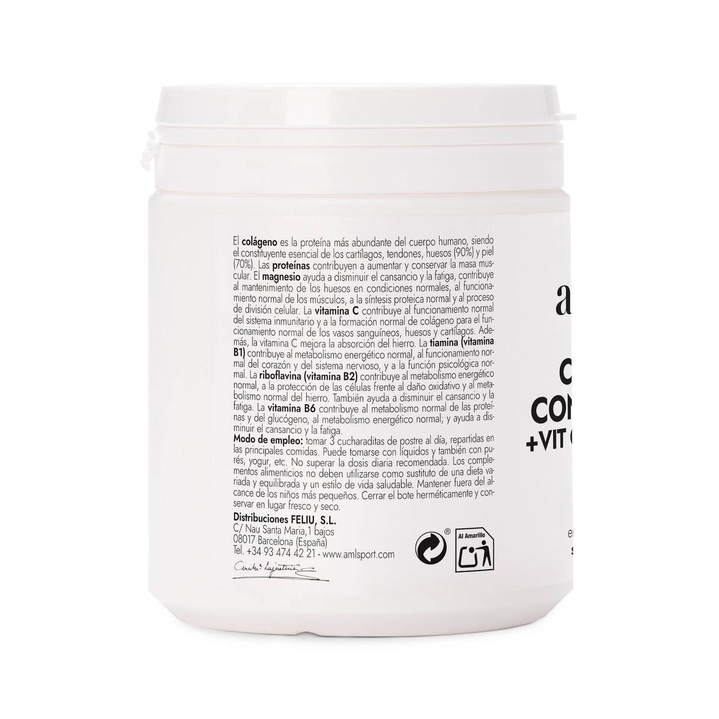AMLSport Colágeno Con Magnesio+VIT.C+B1.B2.B6 Polvo Fresa 350gr