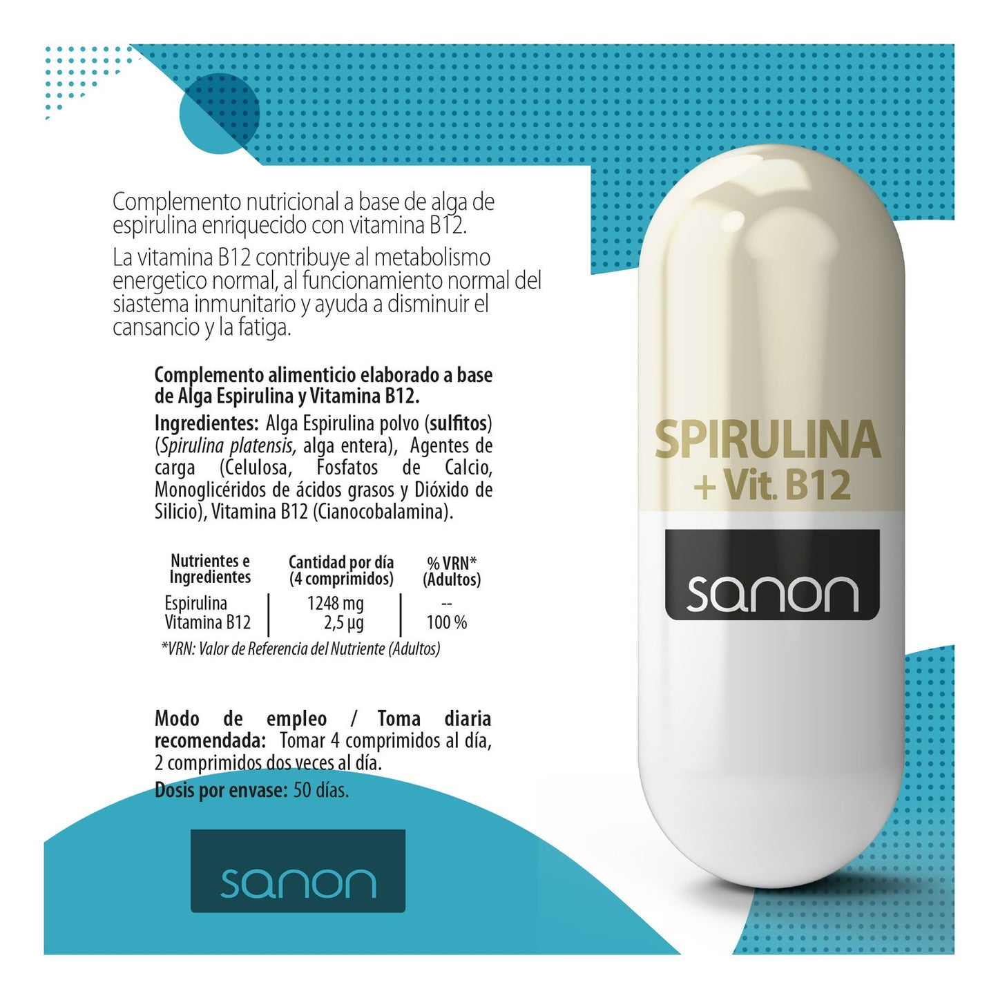 Sanon Spirulina + Vitamina B12 200comp