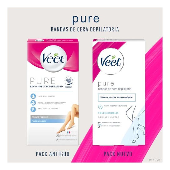 Veet Pure Bandas de Cera Depilatoria Piernas y Cuerpo Piel Sensible 20uds