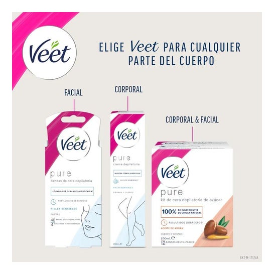Veet Pure Bandas de Cera Depilatoria Piernas y Cuerpo Piel Sensible 20uds