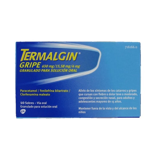 Termalgin Gripe 650mg/15,58mg/4mg 10 sobres
