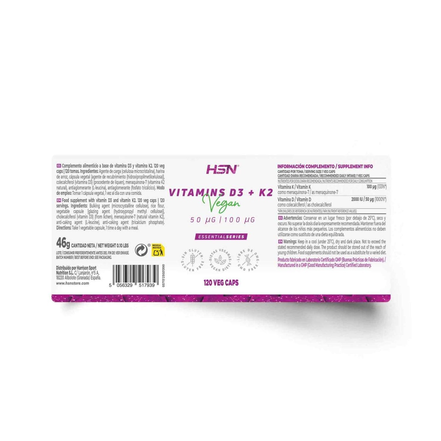 HSN Vitaminas D3 2000UI + K2 100mcg 120vcaps