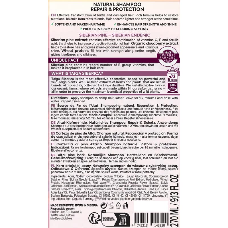 Natura Siberica Champú Natural Reparación y Protección 270ml