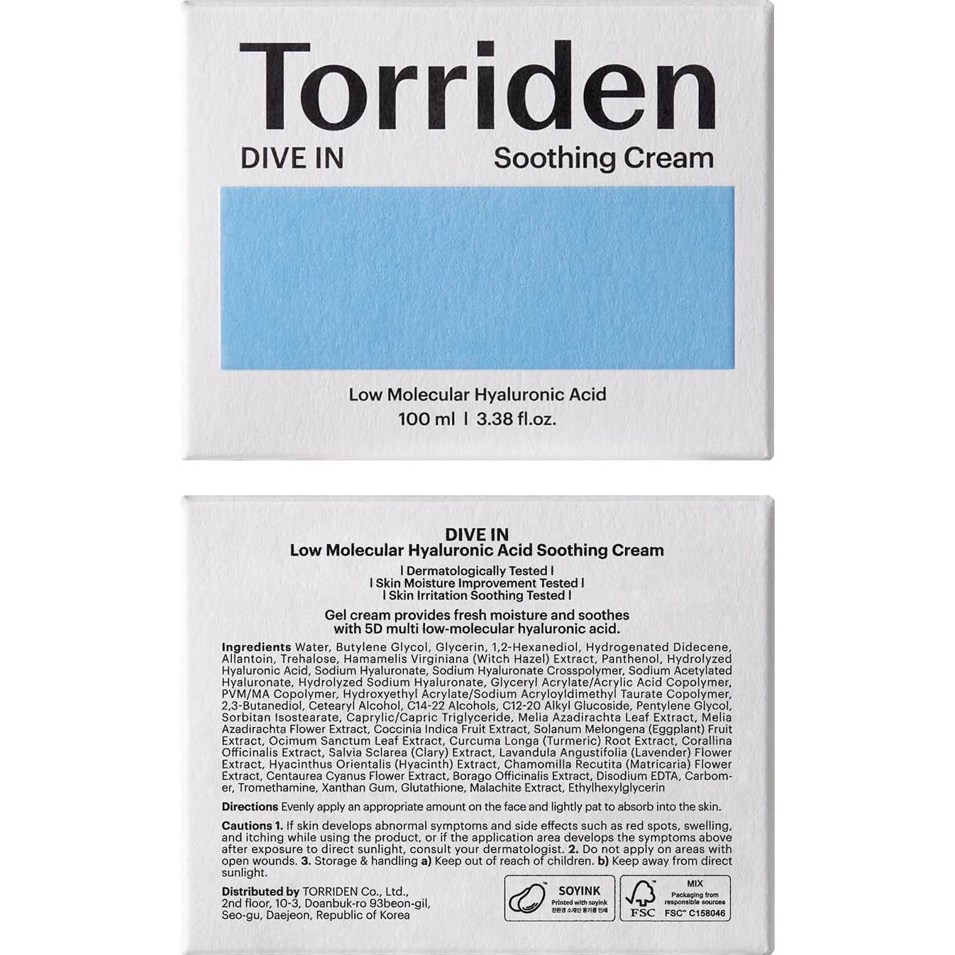 Torriden Dive-In Low Molecular Hyaluronic Crema Calmante 100 ml
