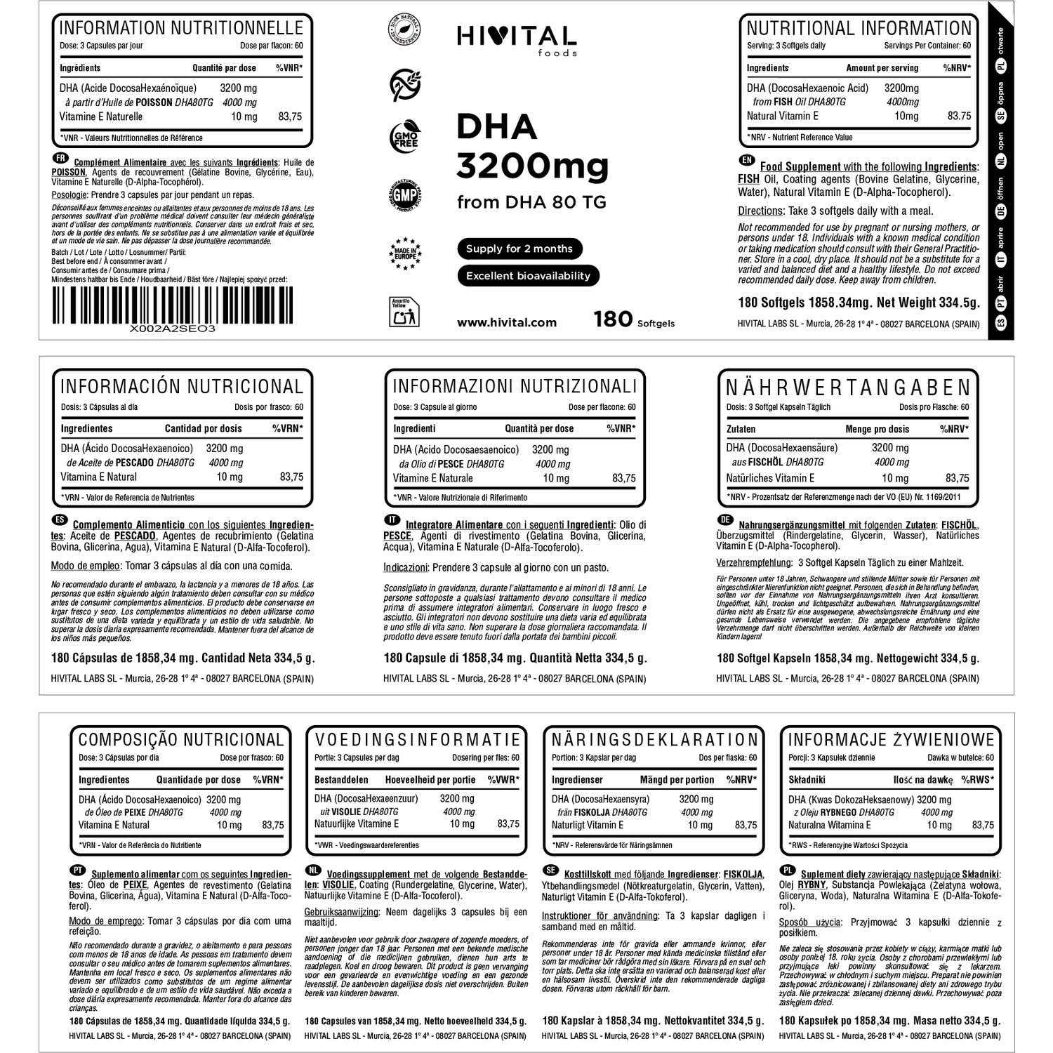 HIVITAL DHA 3200 mg 180 cáps blandas
