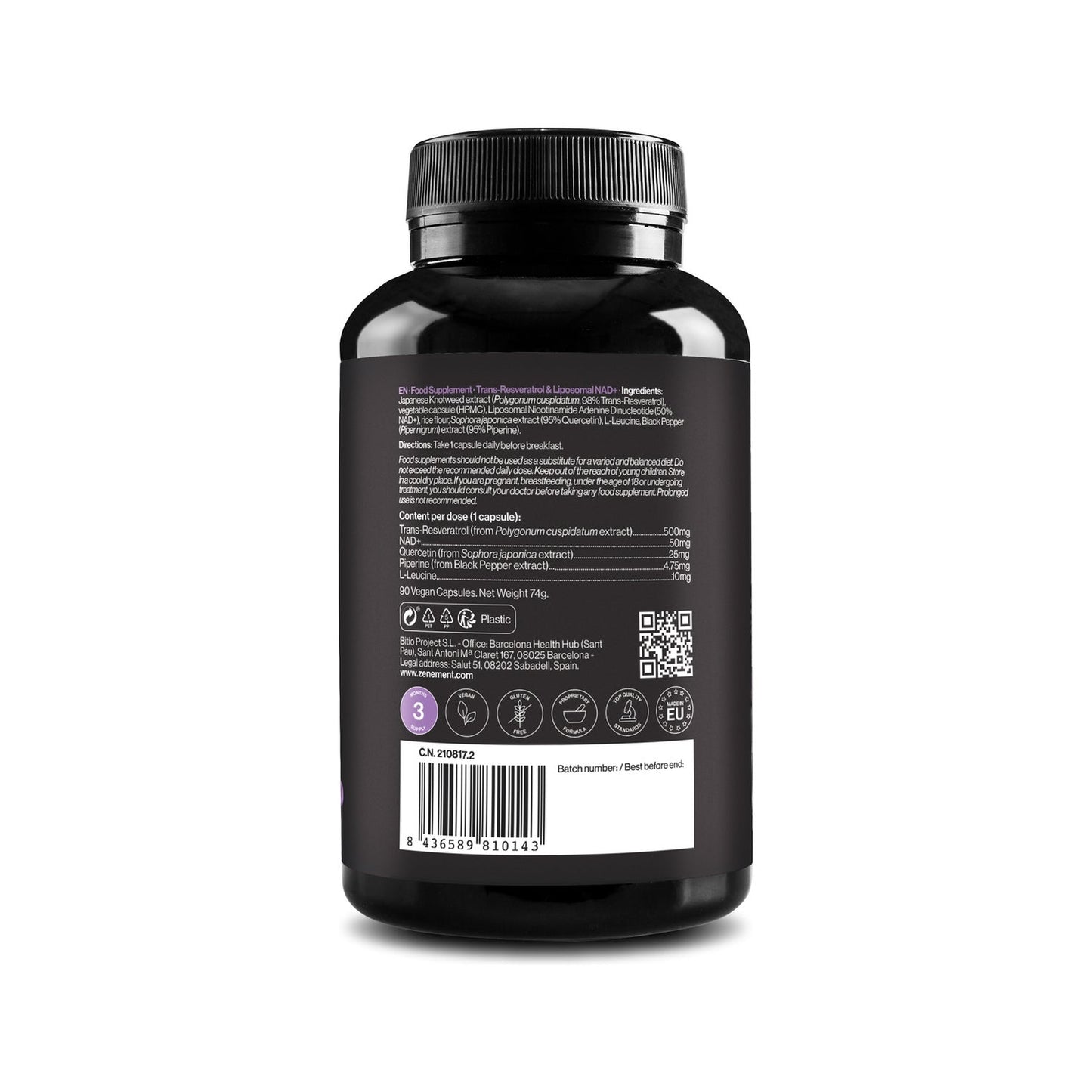 Zenement Trans-Resveratrol & Liposomal NAD+ 90caps