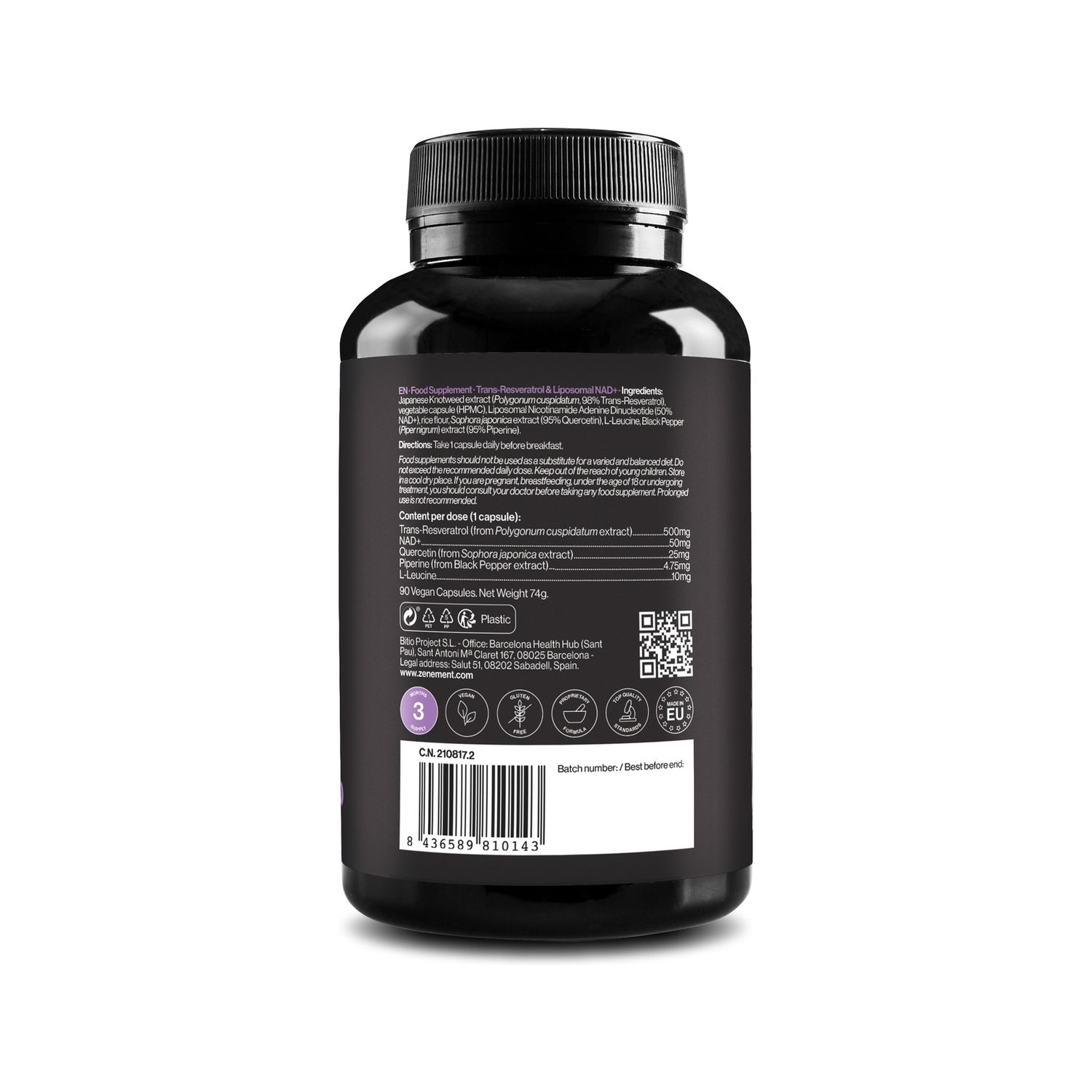 Zenement Trans-Resveratrol & Liposomal NAD+ 90caps