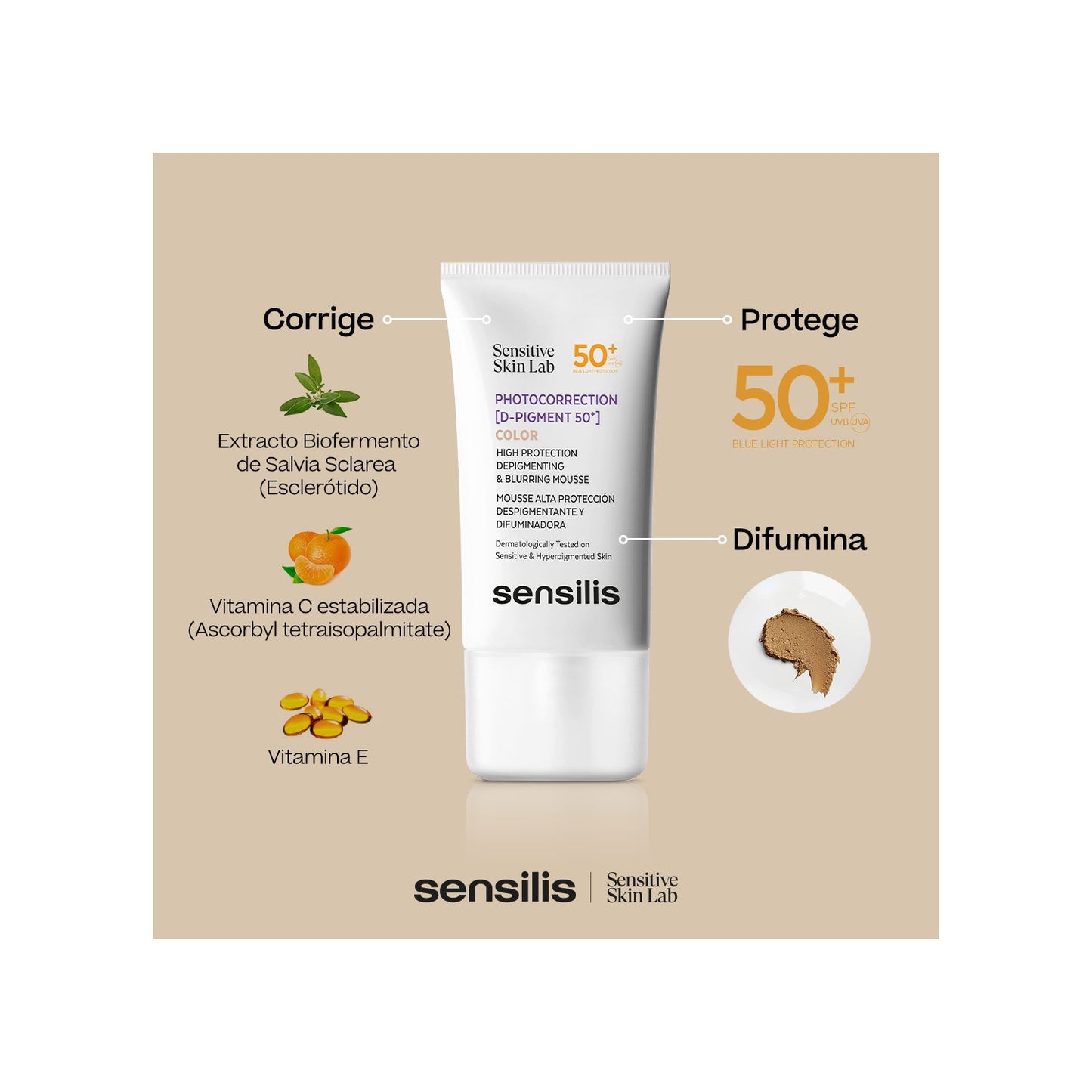 Sensilis Photocorrection [D-Pigment 50+] Mousse Despigmentante Color SPF50+ 40ml