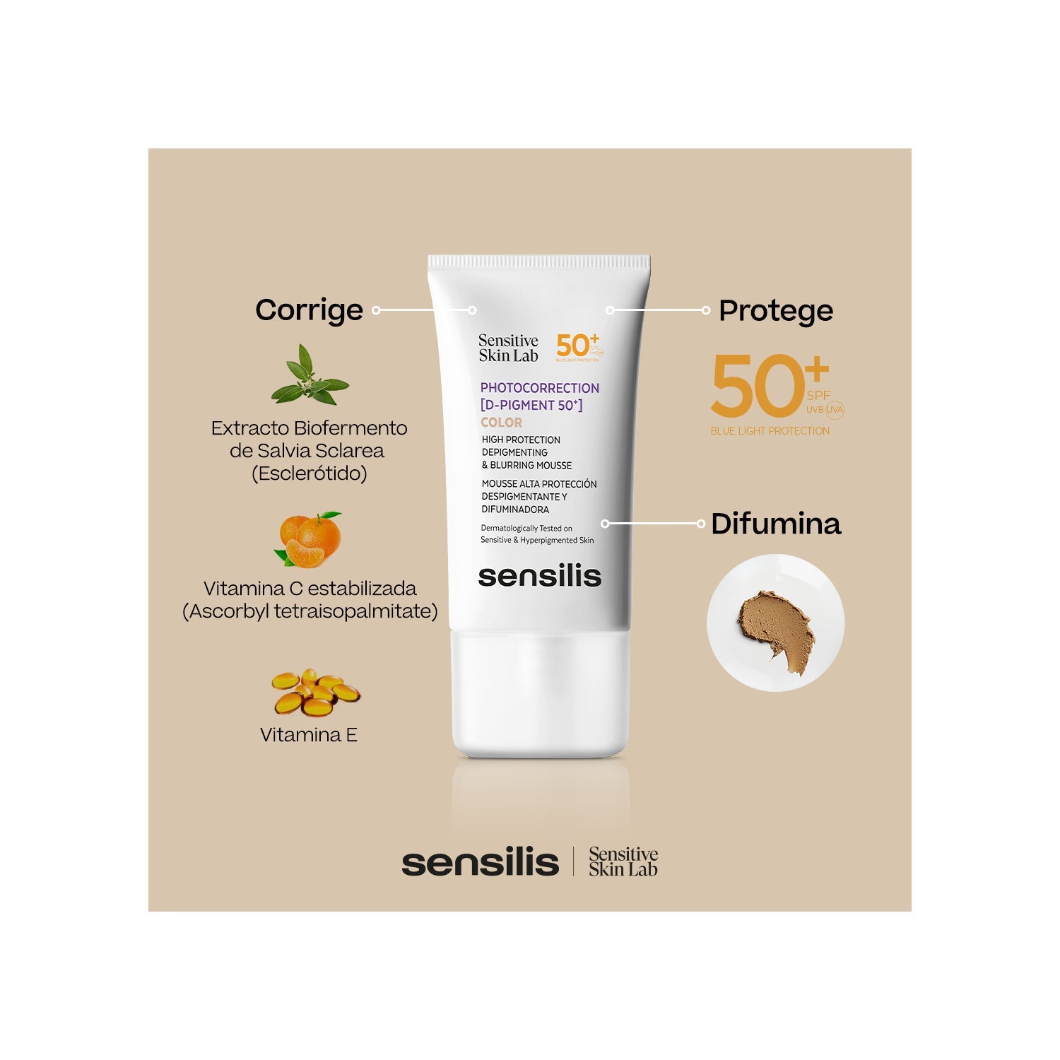 Sensilis Photocorrection [D-Pigment 50+] Mousse Despigmentante Color SPF50+ 40ml