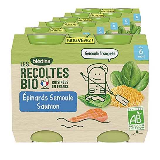 Blédina Baby Food Espinacas Sémola Salmón a Partir de 6 Meses 2 X200 g